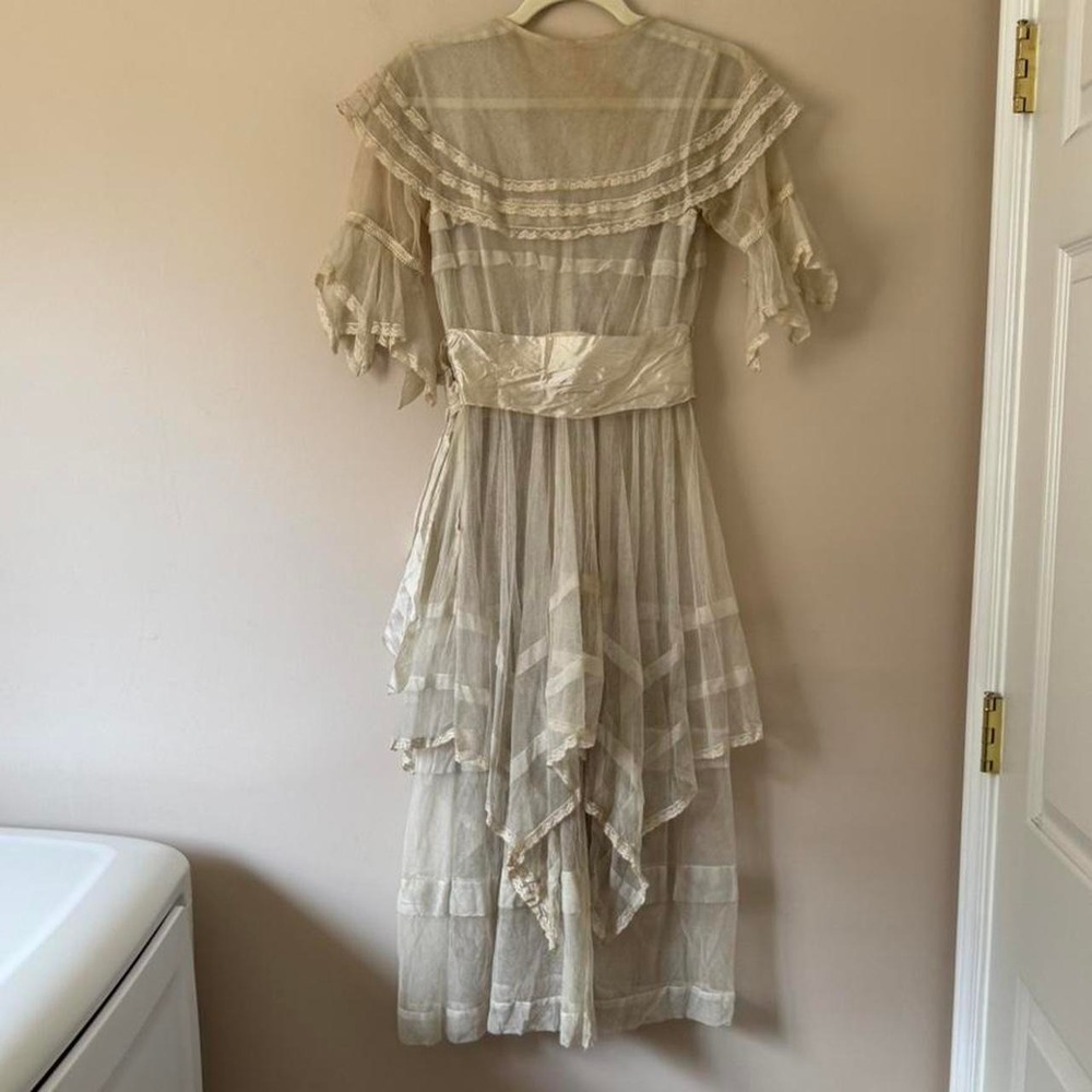 Antique Net Lace Dress XXS - AS IS ruffle silk bow lace edwardian